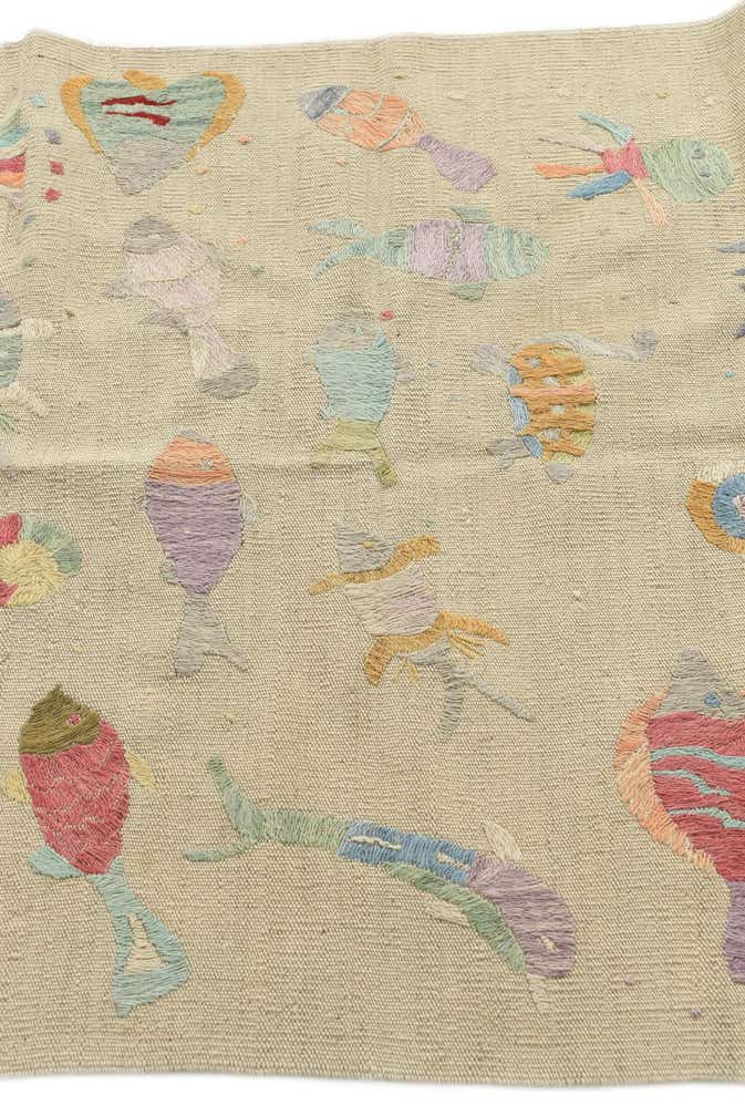 3' 2 x 4' 8 Hand Woven Kilim Suzani Wool Rug
