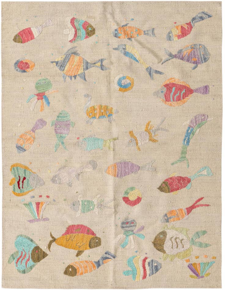 Detail image of 3' 2 x 4' 8 Hand Woven Kilim Suzani Wool Rug