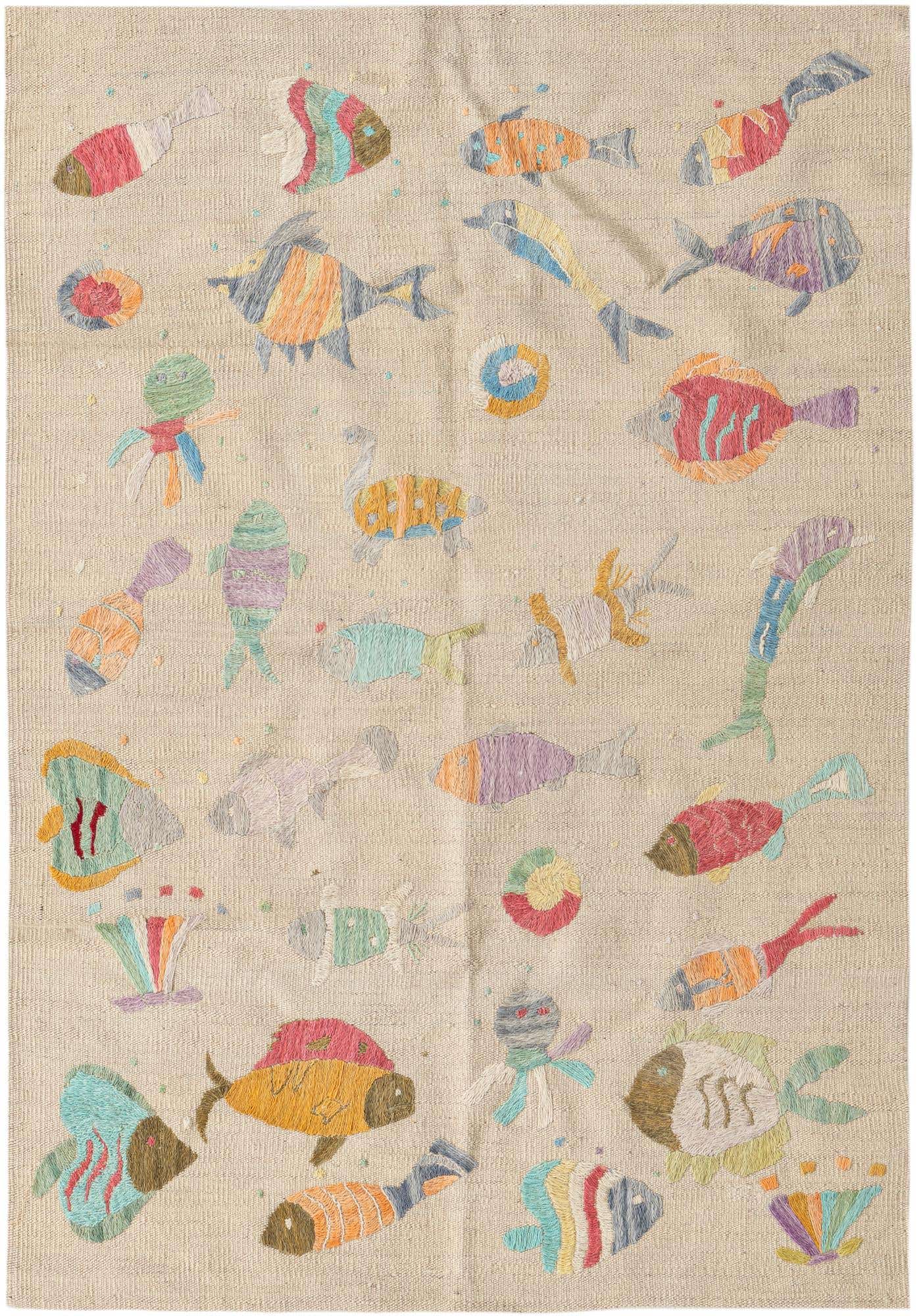 3' 2 x 4' 8 Hand Woven Kilim Suzani Wool Rug
