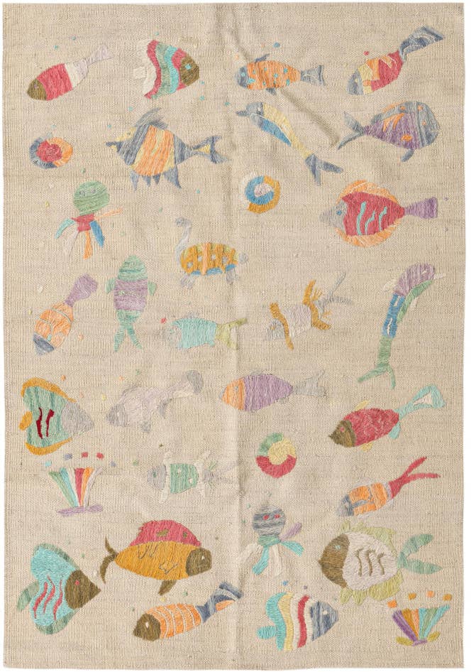 Detail image of 3' 2 x 4' 8 Hand Woven Kilim Suzani Wool Rug