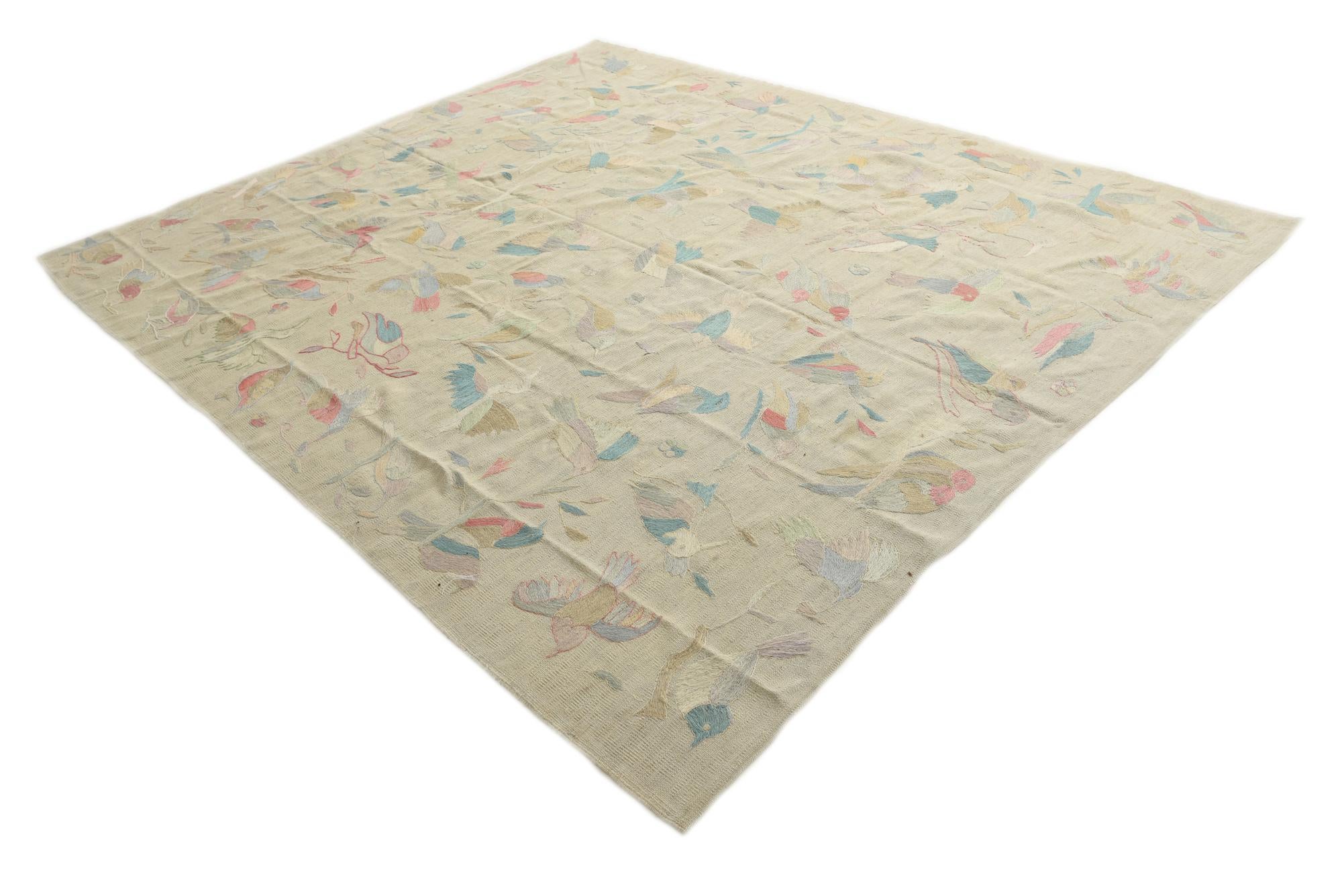8' 4 x 9' 9 Hand Woven Kilim Suzani Wool Rug