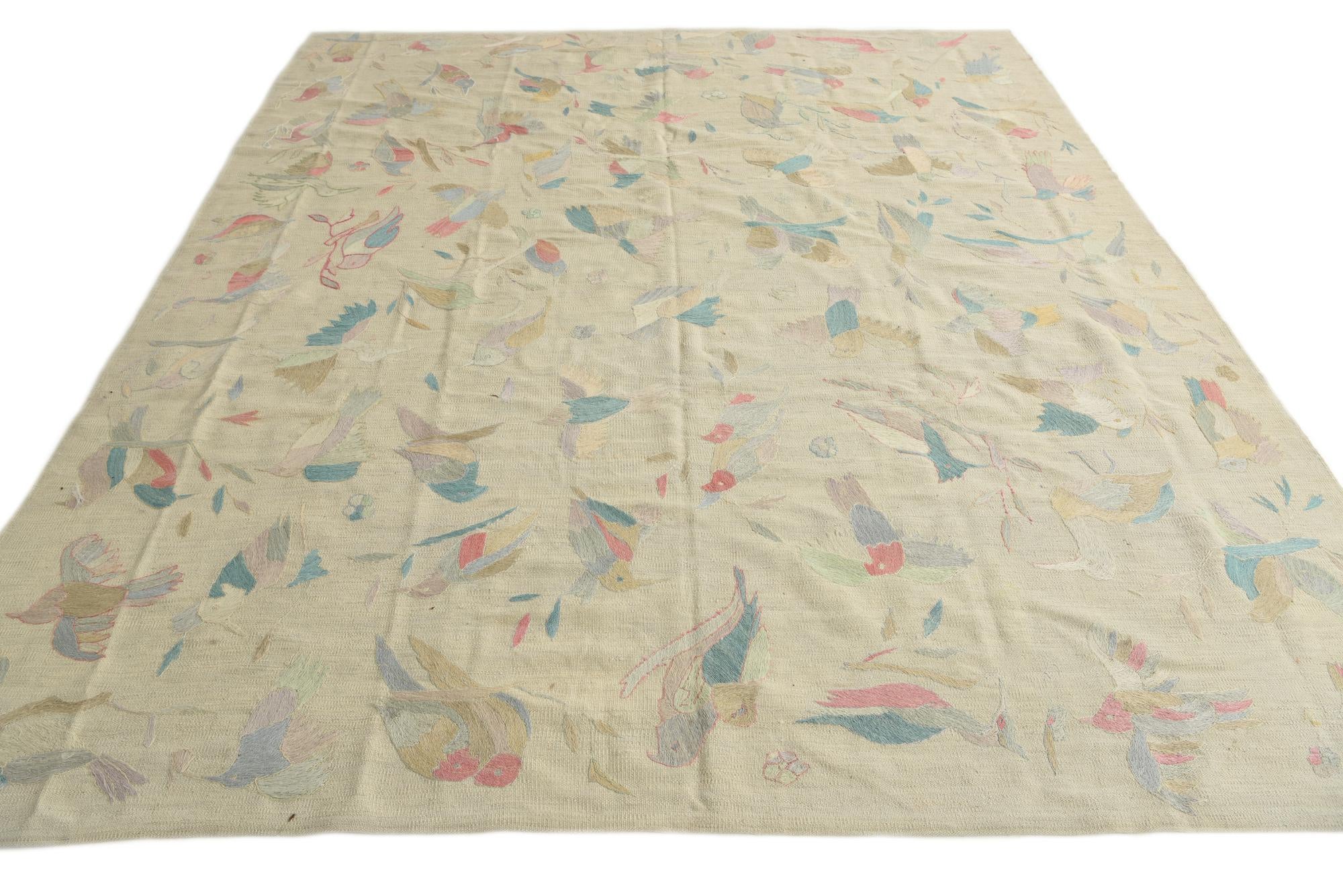 8' 4 x 9' 9 Hand Woven Kilim Suzani Wool Rug