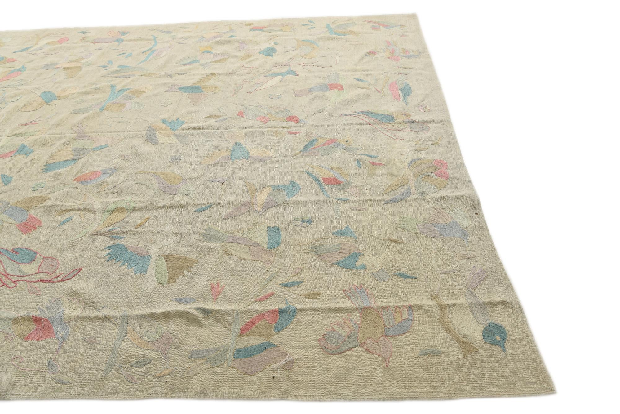 8' 4 x 9' 9 Hand Woven Kilim Suzani Wool Rug