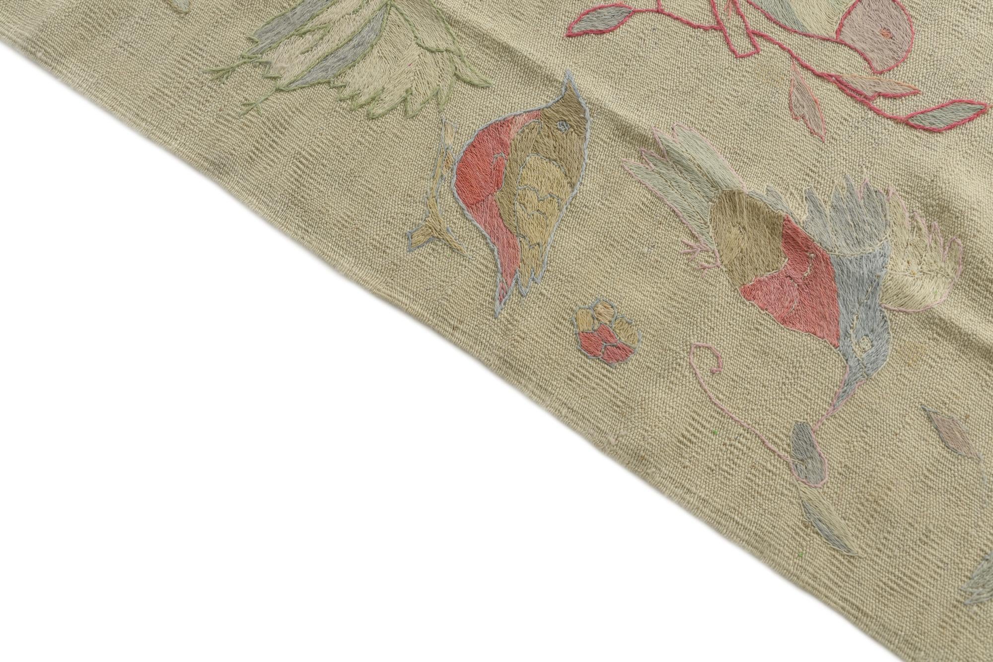 8' 4 x 9' 9 Hand Woven Kilim Suzani Wool Rug