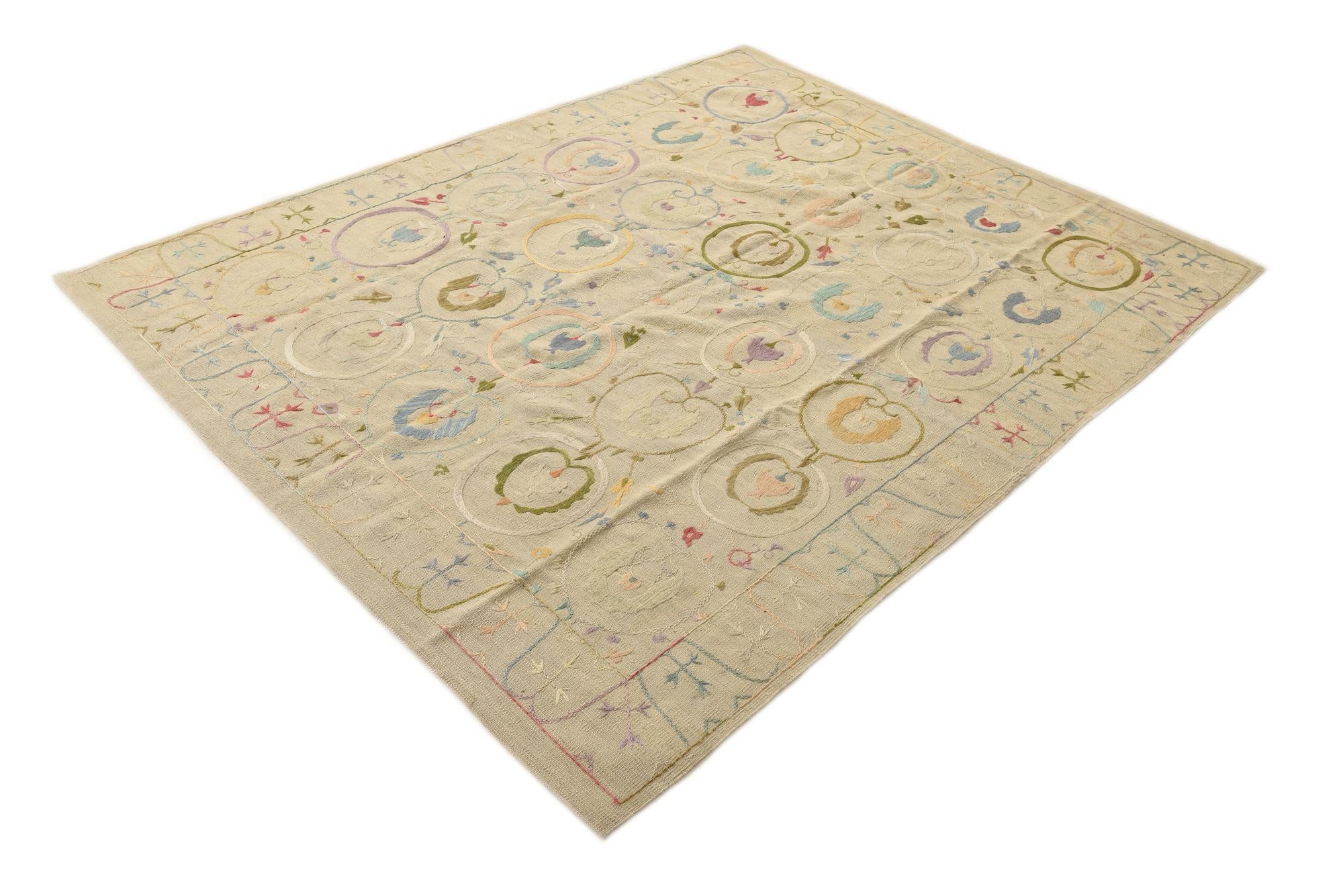 6' x 7' 8 Hand Woven Kilim Suzani Wool Rug