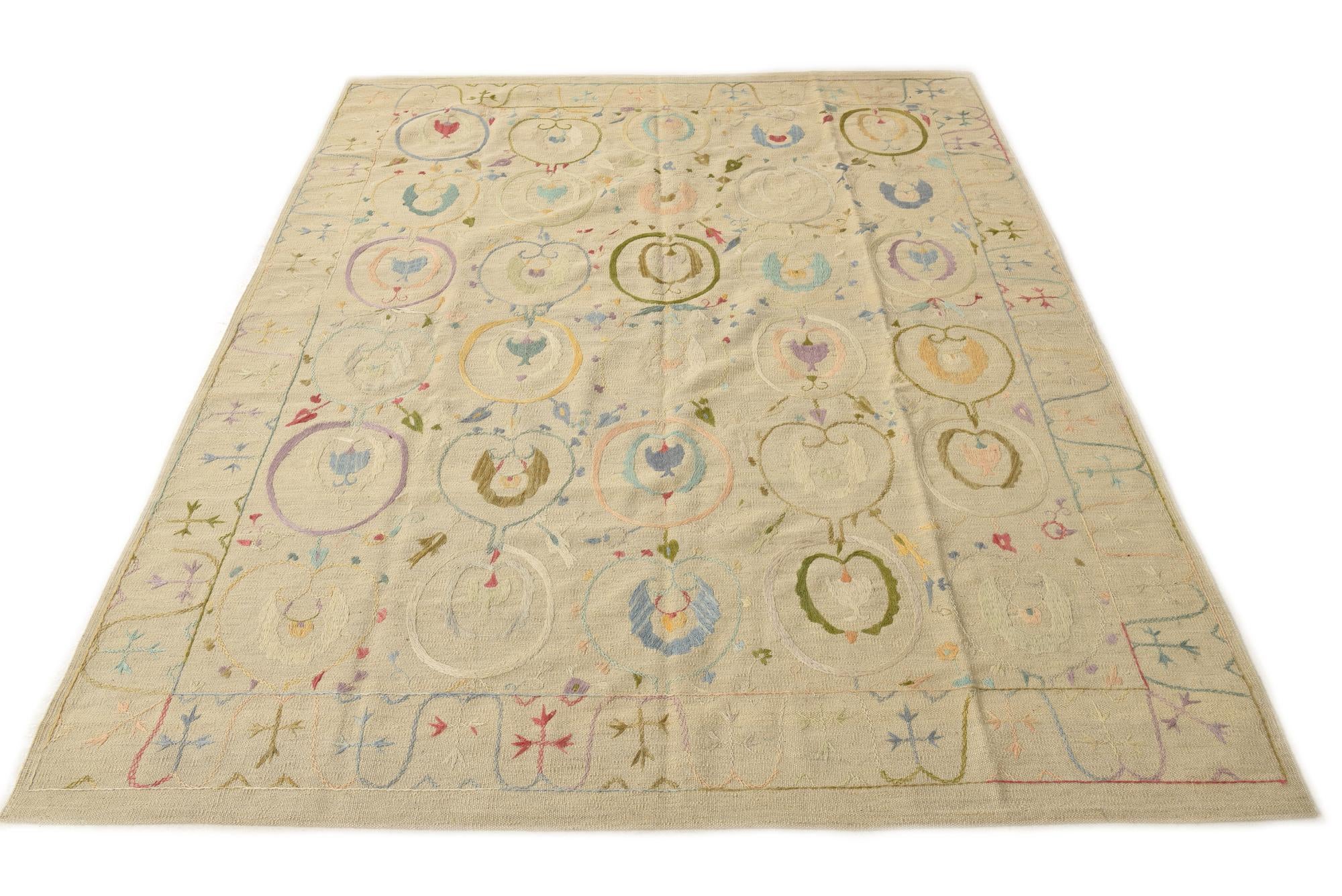 6' x 7' 8 Hand Woven Kilim Suzani Wool Rug