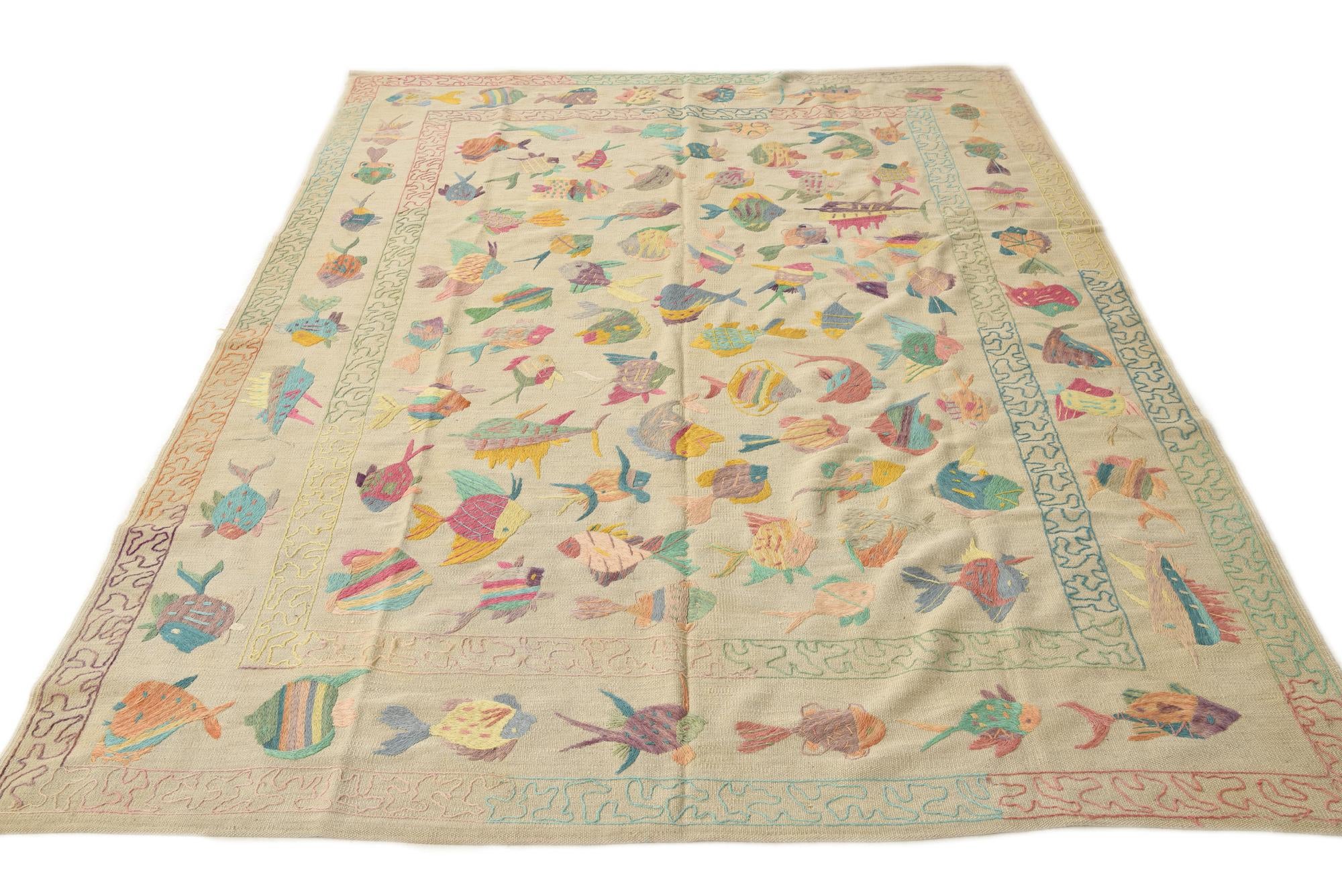 6' 5 x 9' 1 Hand Woven Kilim Suzani Wool Rug