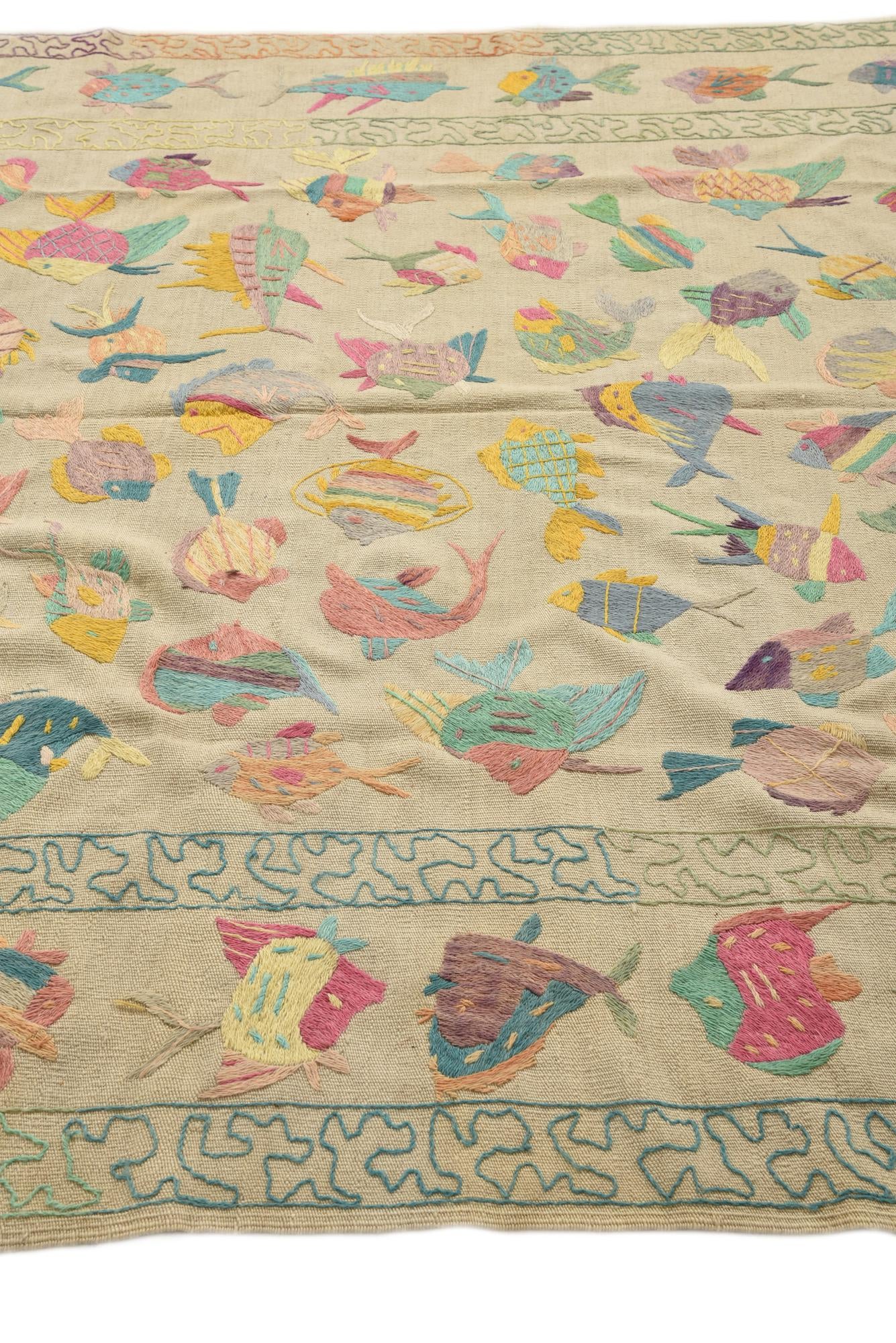6' 5 x 9' 1 Hand Woven Kilim Suzani Wool Rug