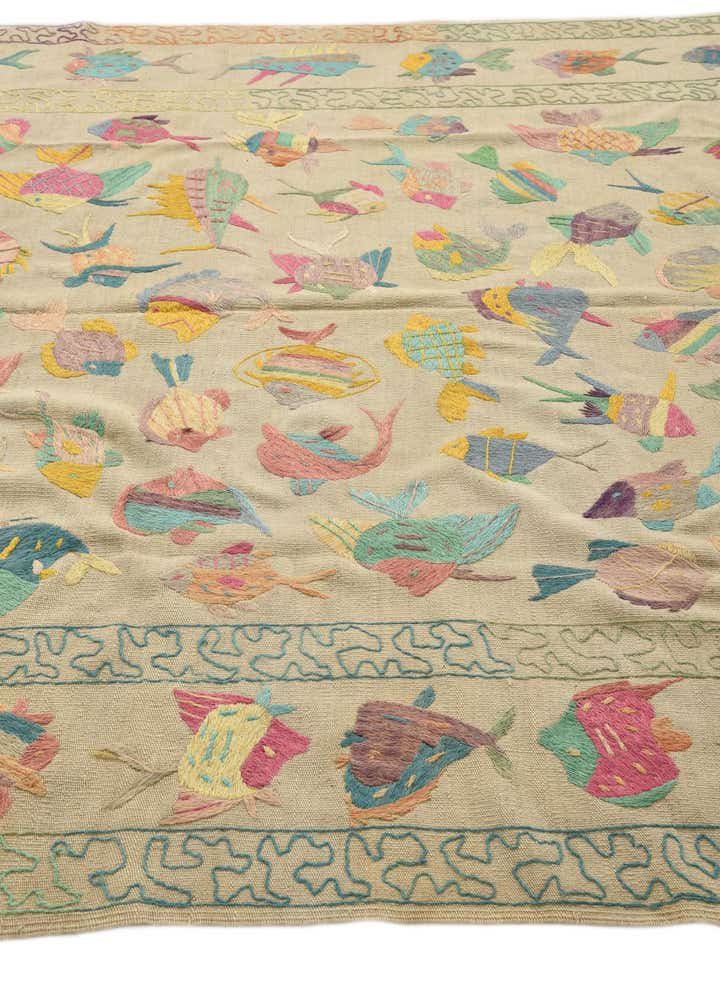 6' 5 x 9' 1 Hand Woven Kilim Suzani Wool Rug