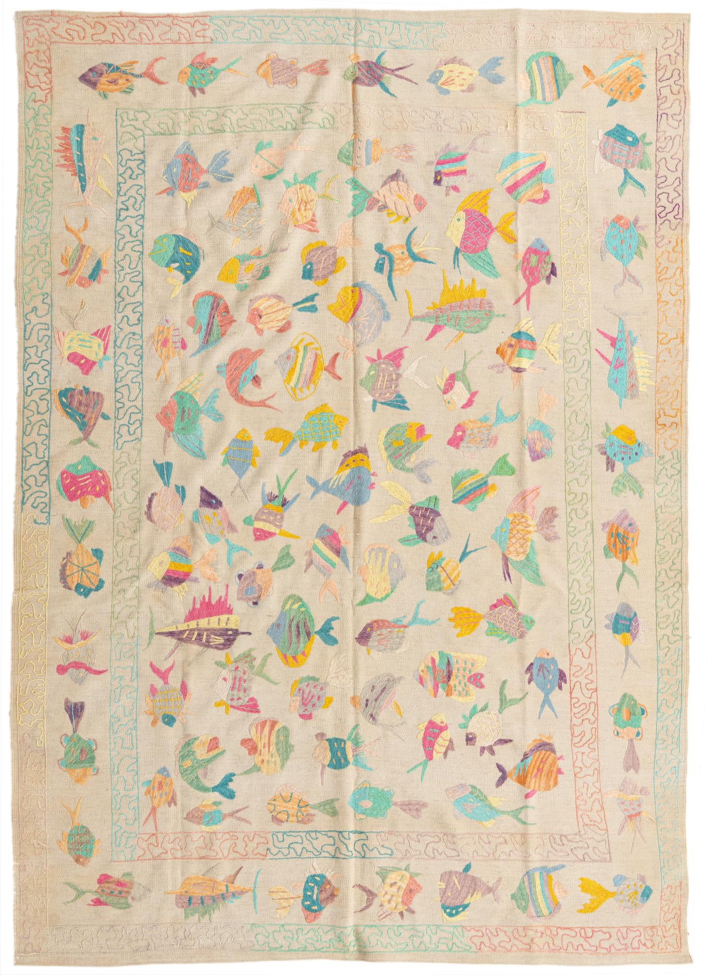 6' 5 x 9' 1 Hand Woven Kilim Suzani Wool Rug