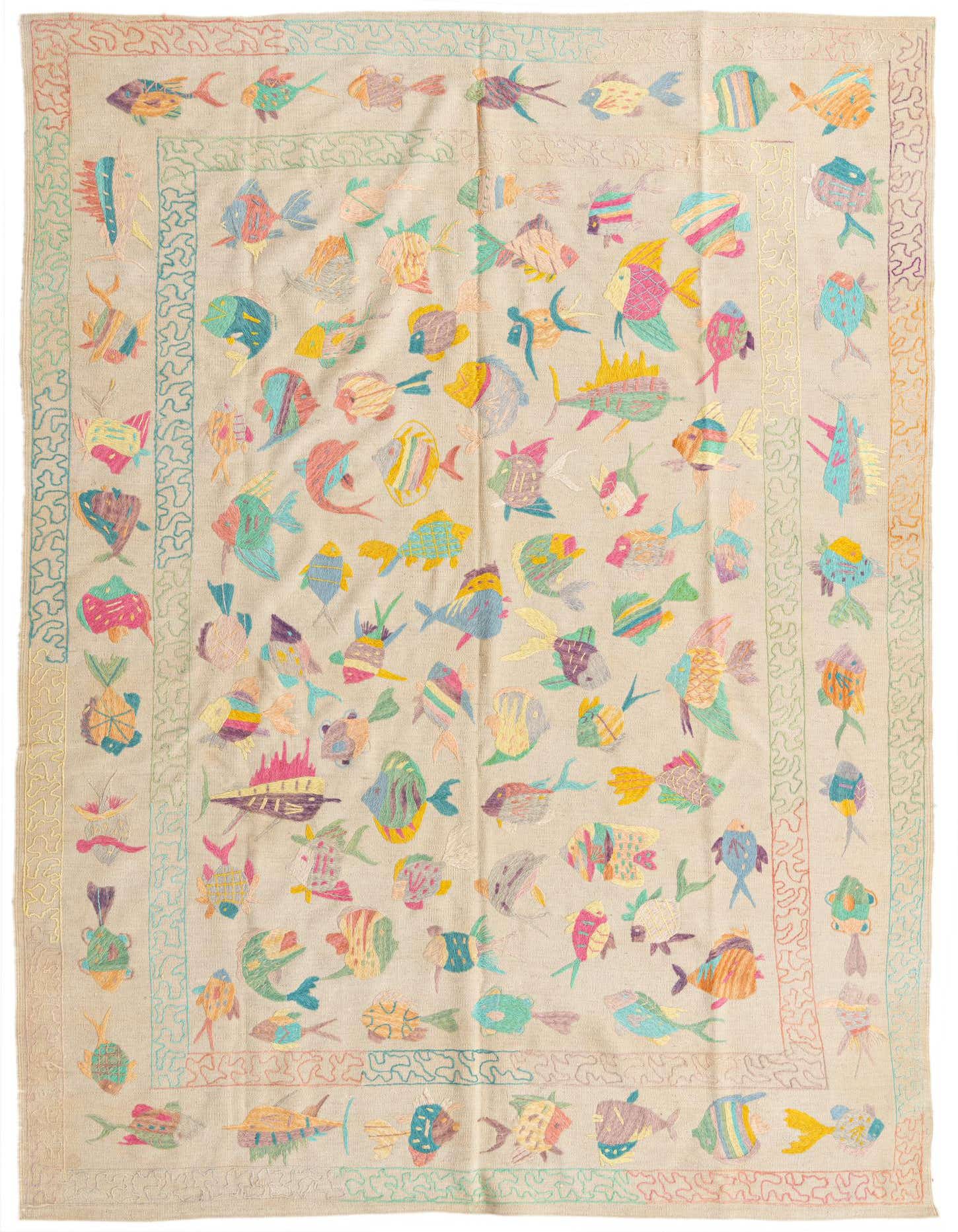 6' 5 x 9' 1 Hand Woven Kilim Suzani Wool Rug