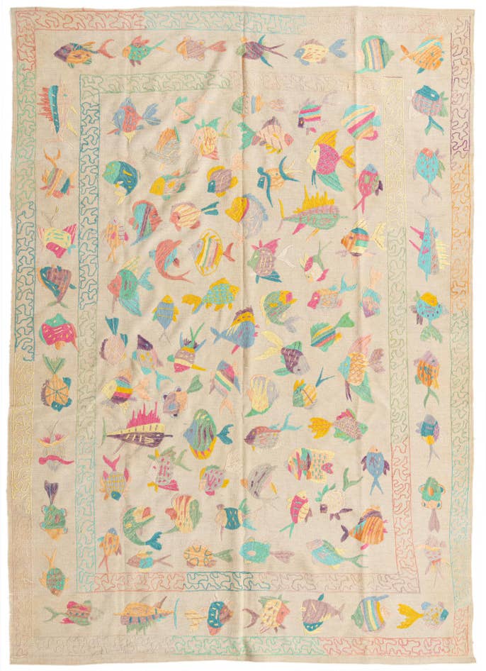 Detail image of 6' 5 x 9' 1 Hand Woven Kilim Suzani Wool Rug