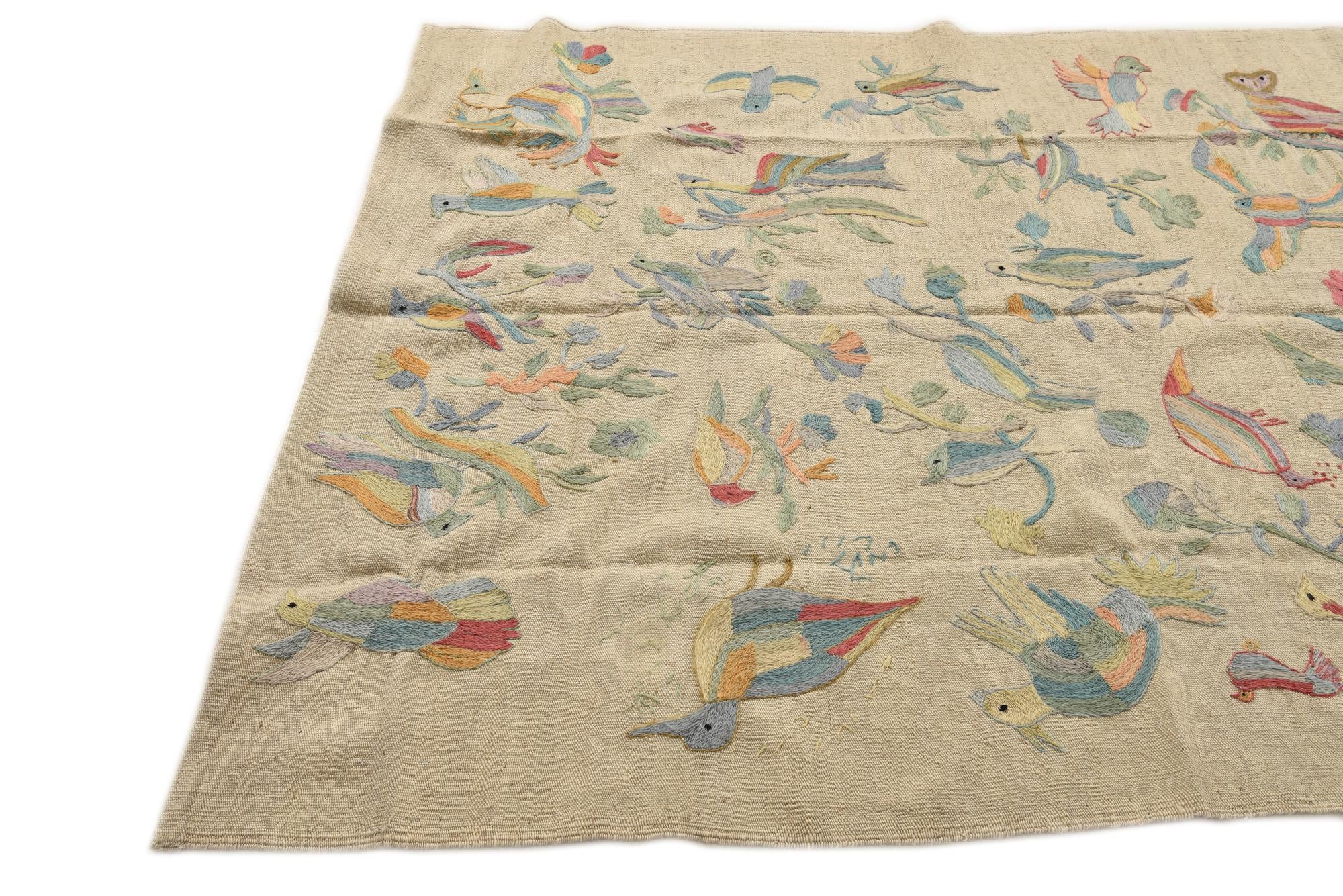 5' x 6' 1 Hand Woven Kilim Suzani Wool Rug