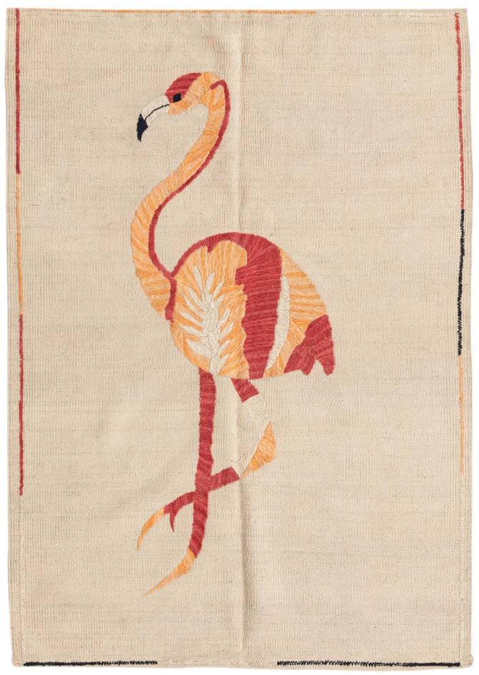 Detail image of 3' 2 x 4' 7 Hand Woven Kilim Suzani Wool Rug