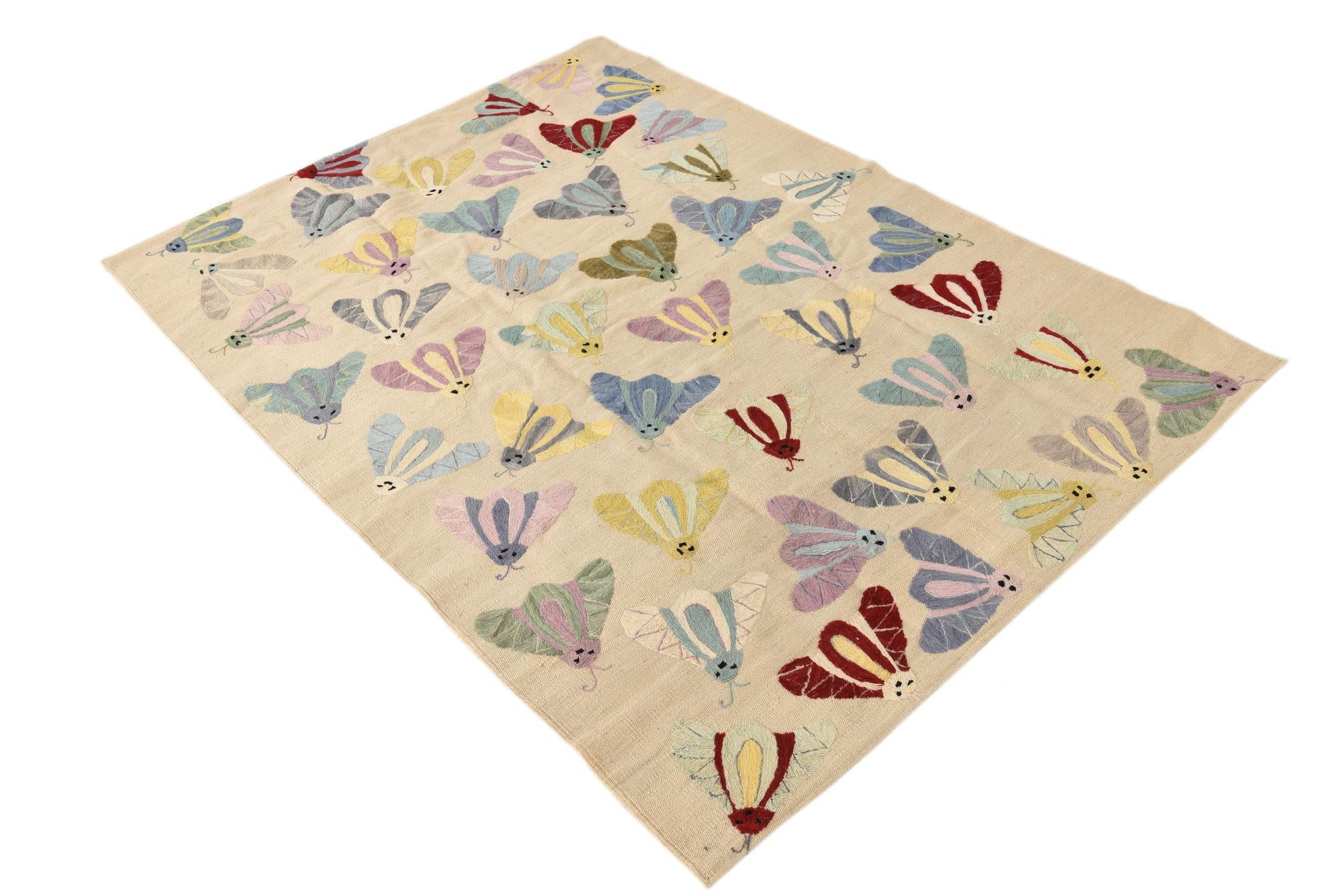 4' 2 x 5' 8 Hand Woven Kilim Suzani Wool Rug