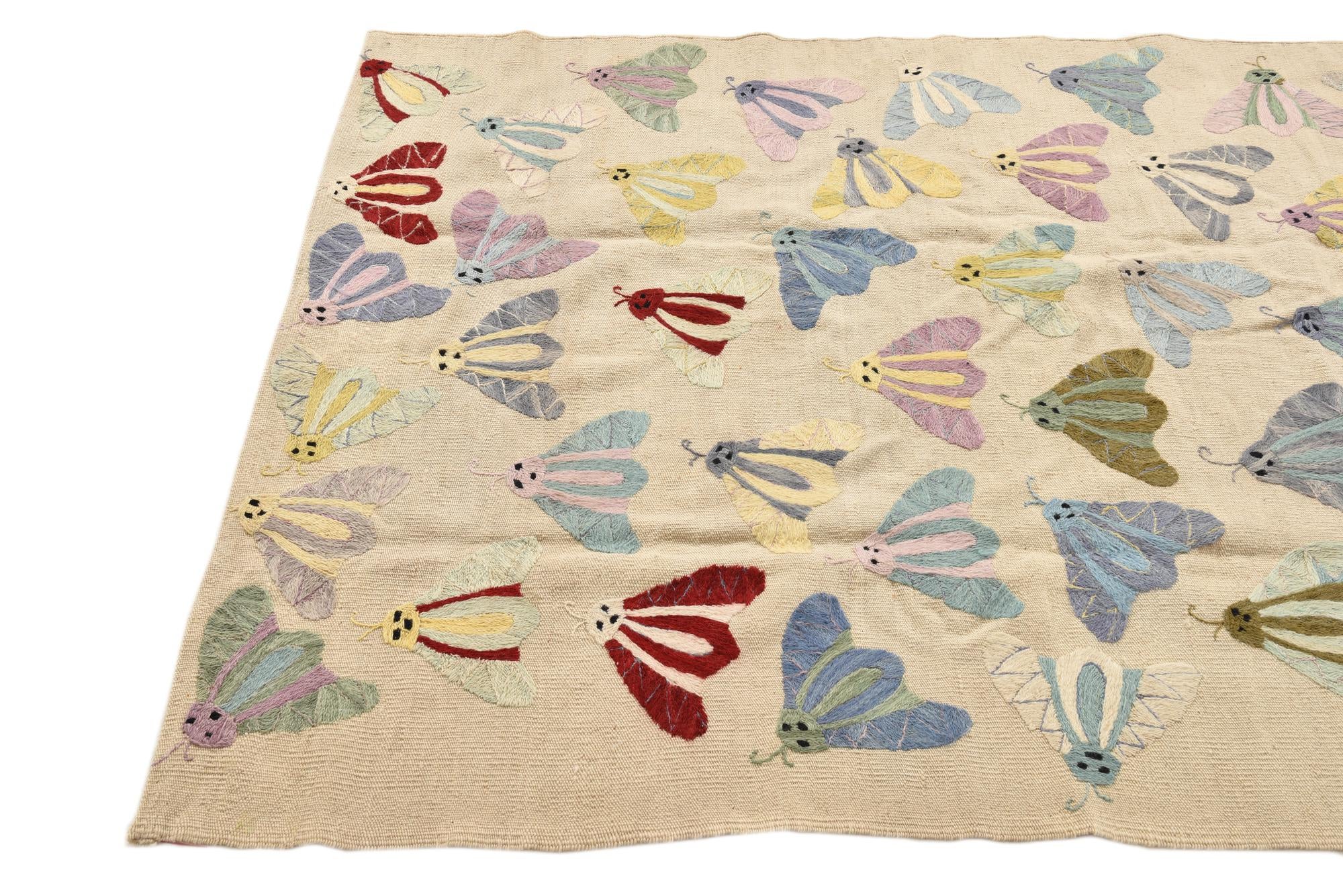 4' 2 x 5' 8 Hand Woven Kilim Suzani Wool Rug