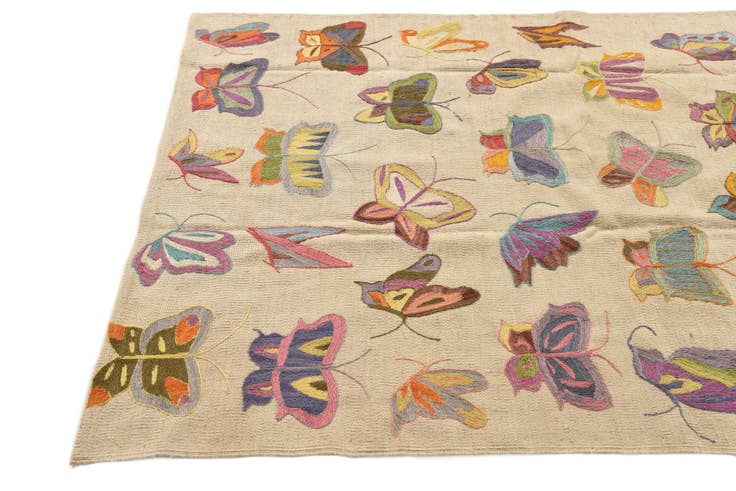 Detailfoto van 125cm x 180cm Handgeweven Kilim Suzani Wol Vloerkleed