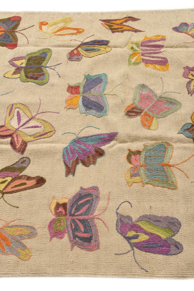 Detailfoto van 125cm x 180cm Handgeweven Kilim Suzani Wol Vloerkleed