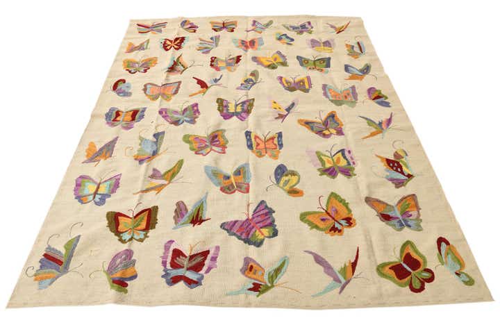 5' 8 x 7' 3 Hand Woven Kilim Suzani Wool Rug