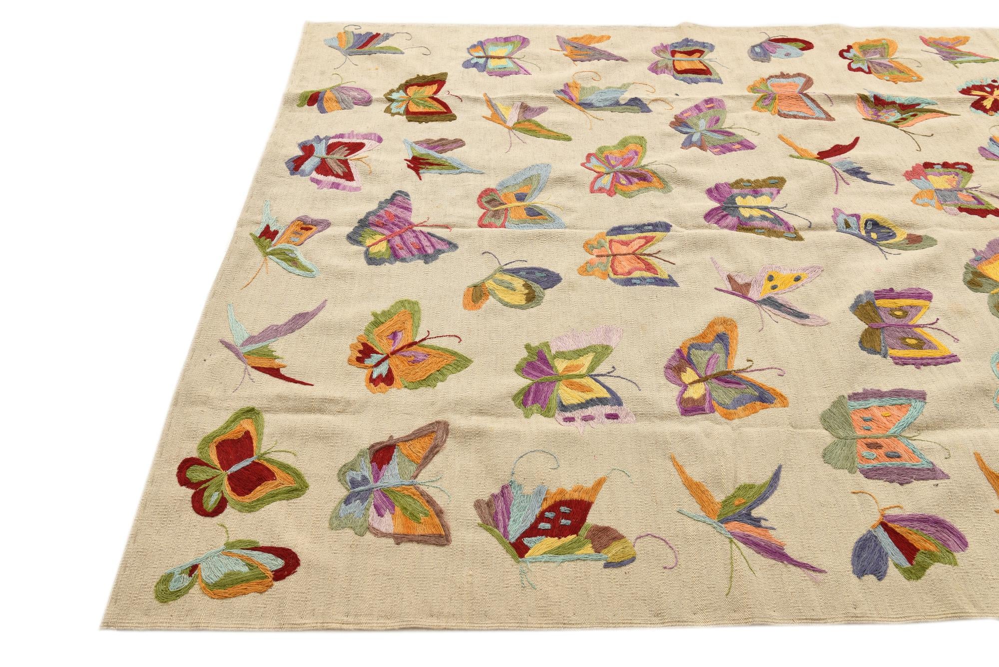 5' 8 x 7' 3 Hand Woven Kilim Suzani Wool Rug