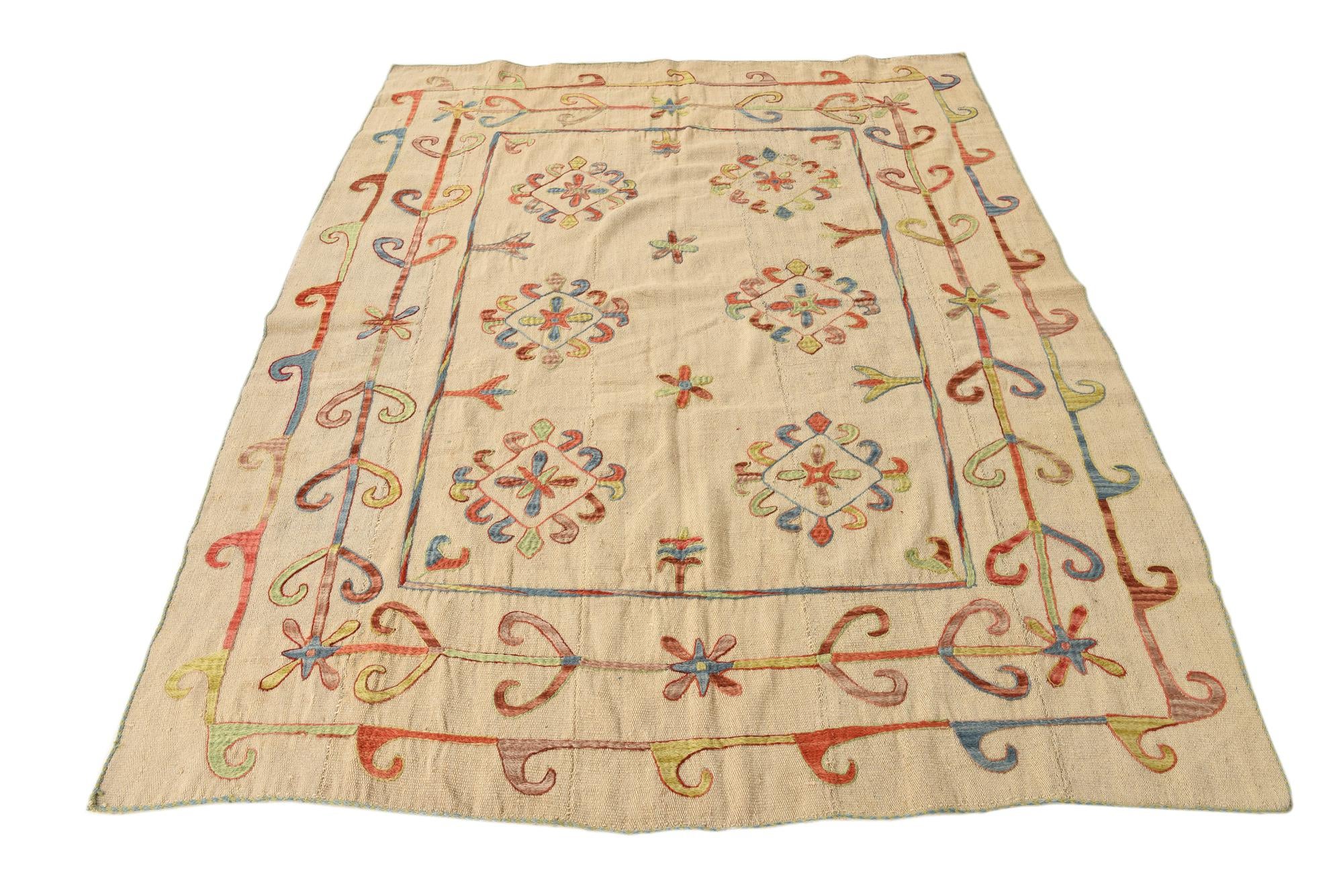 5' 10 x 7' 3 Hand Woven Kilim Suzani Wool Rug