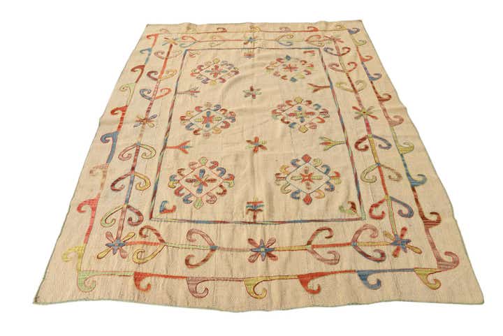 5' 10 x 7' 3 Hand Woven Kilim Suzani Wool Rug
