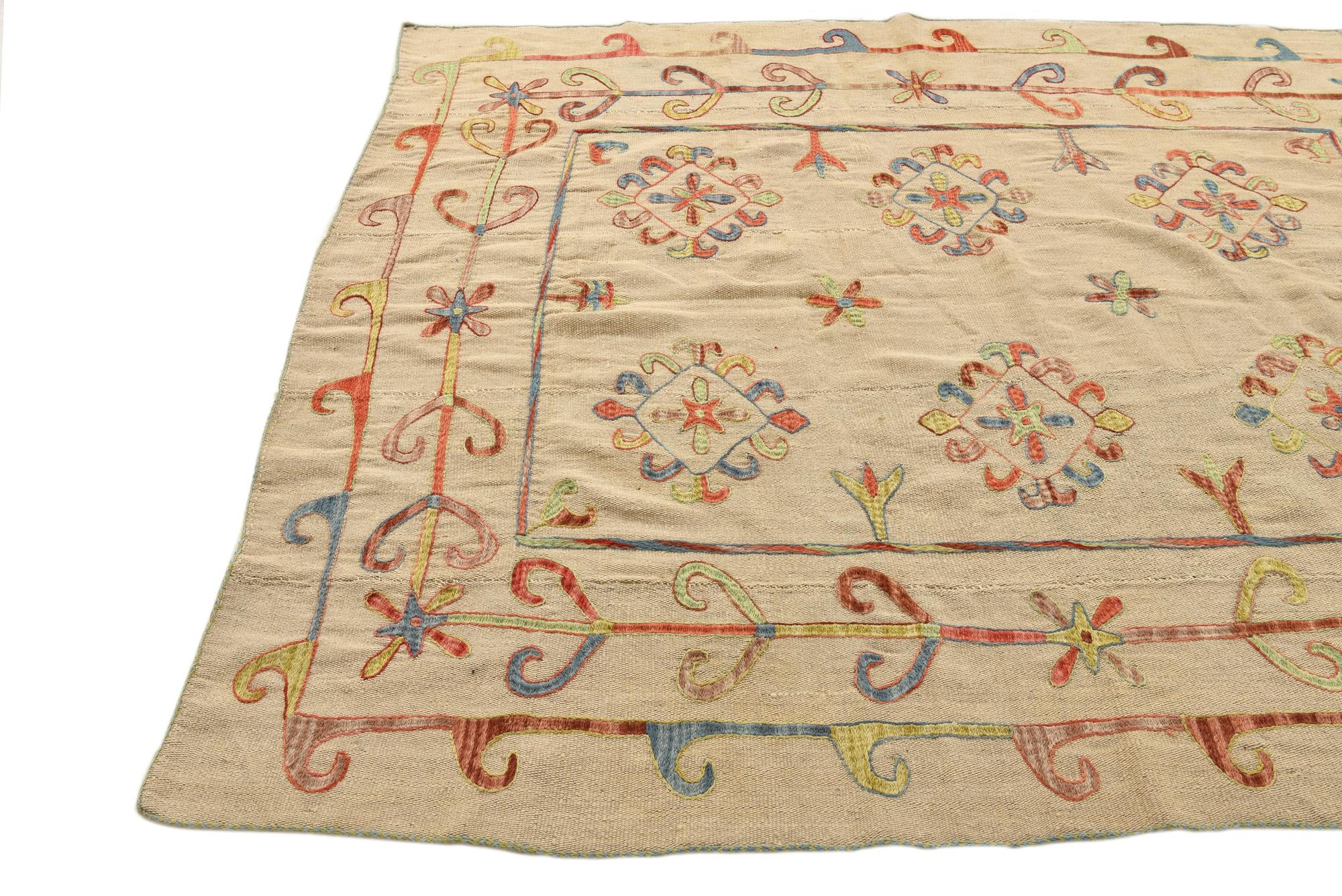 5' 10 x 7' 3 Hand Woven Kilim Suzani Wool Rug