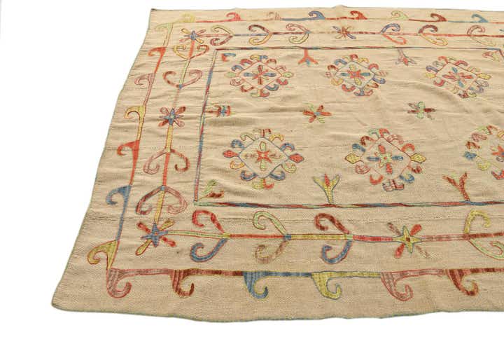 5' 10 x 7' 3 Hand Woven Kilim Suzani Wool Rug