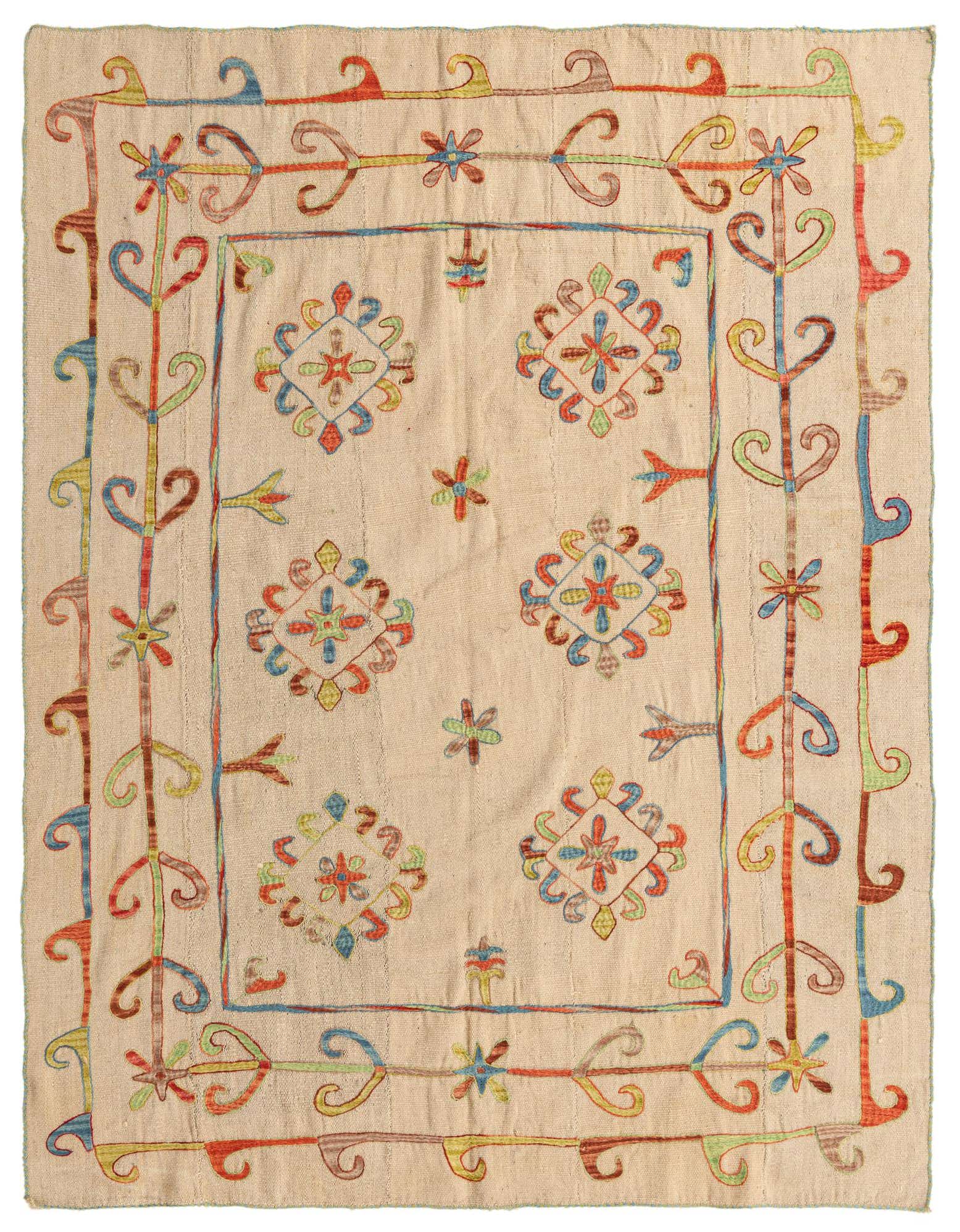 5' 10 x 7' 3 Hand Woven Kilim Suzani Wool Rug