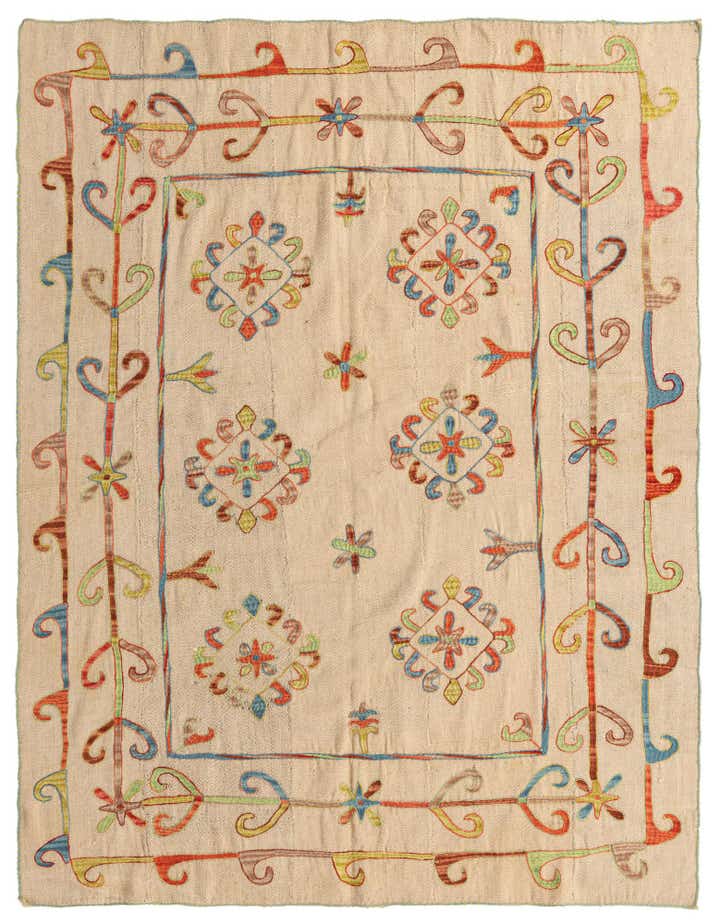 5' 10 x 7' 3 Hand Woven Kilim Suzani Wool Rug