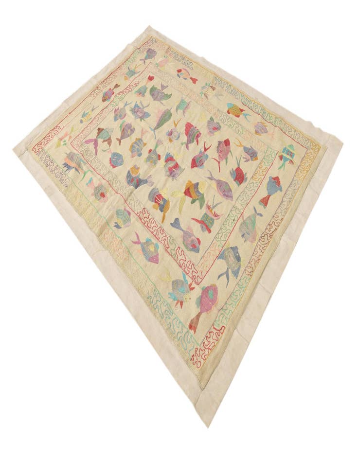 Detail image of 5' 2 x 7'  Hand Woven Kilim Suzani Wool Rug