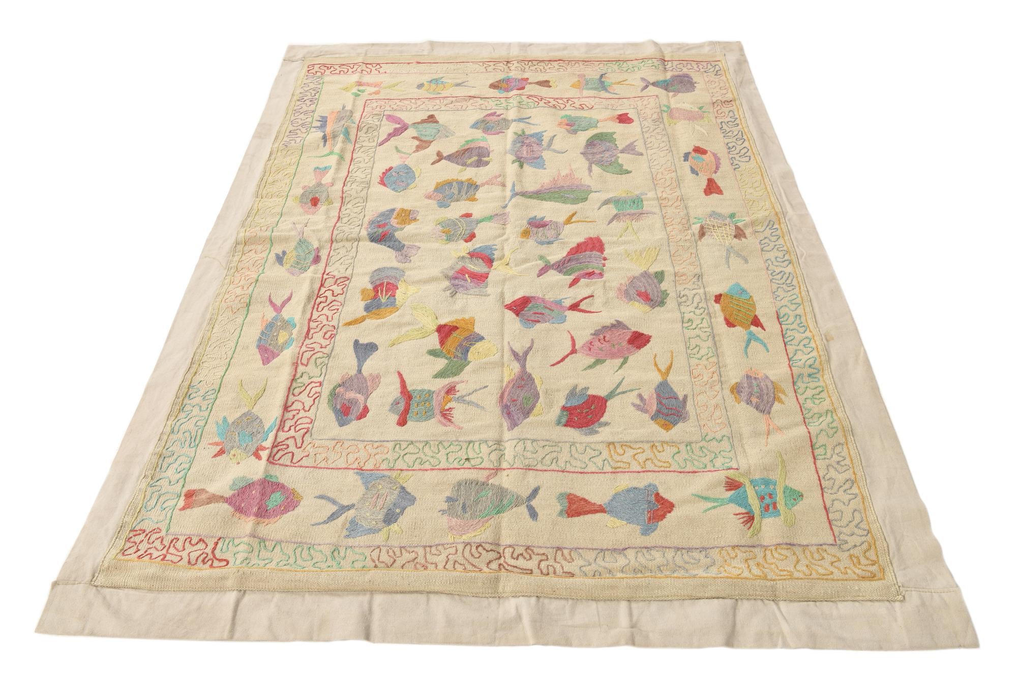 5' 2 x 7' Hand Woven Kilim Suzani Wool Rug