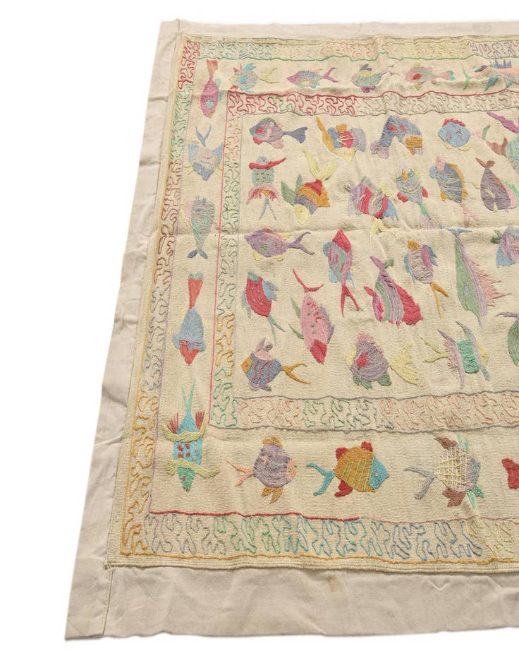 Detail image of 5' 2 x 7'  Hand Woven Kilim Suzani Wool Rug