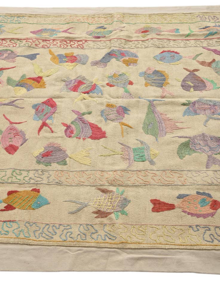 Detail image of 5' 2 x 7'  Hand Woven Kilim Suzani Wool Rug