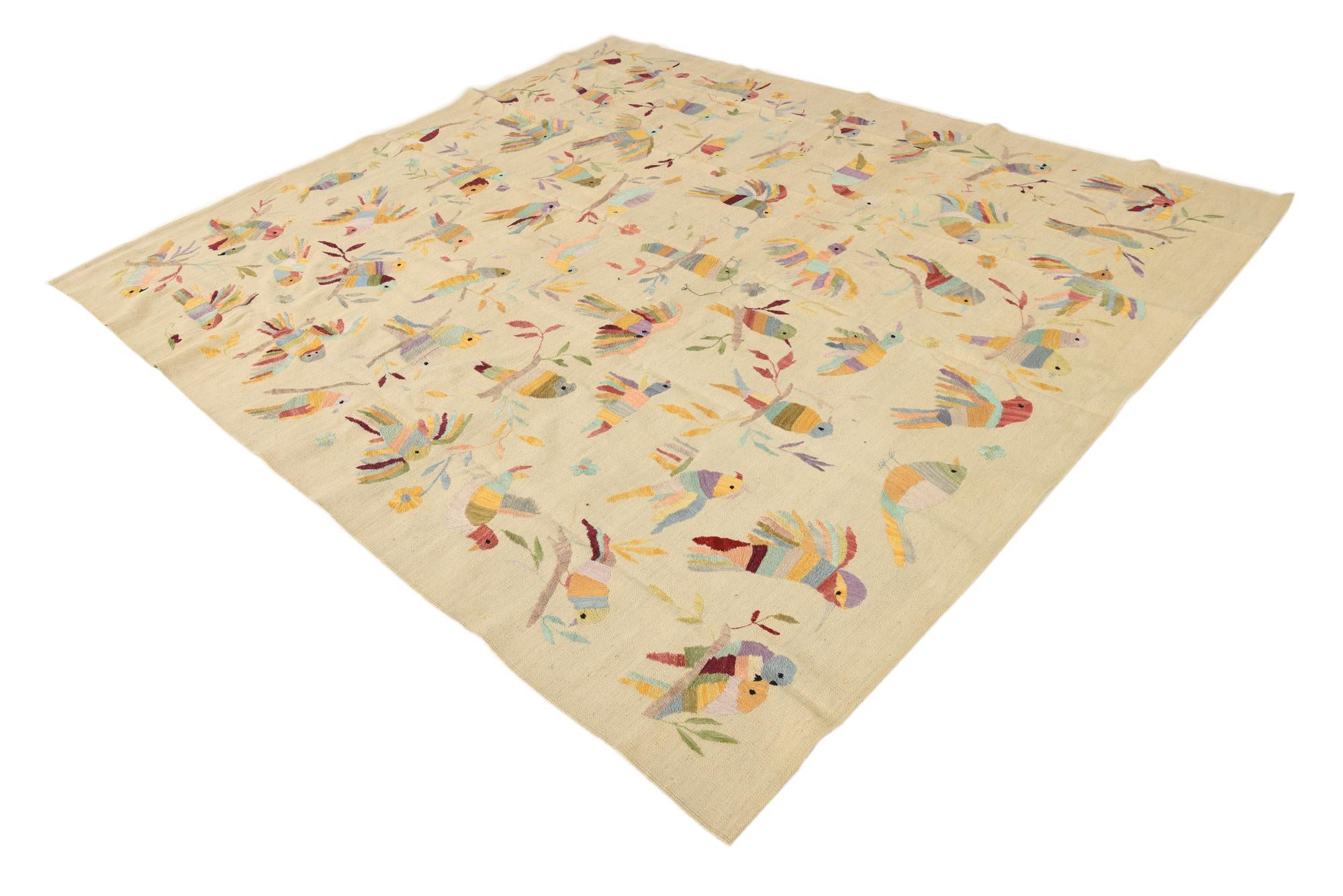 8' 1 x 9' 1 Hand Woven Kilim Suzani Wool Rug