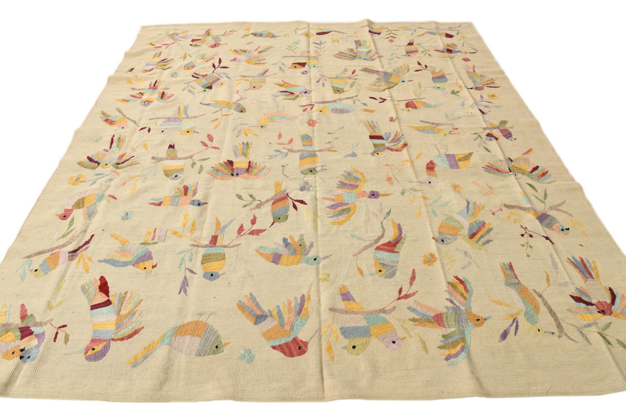 8' 1 x 9' 1 Hand Woven Kilim Suzani Wool Rug