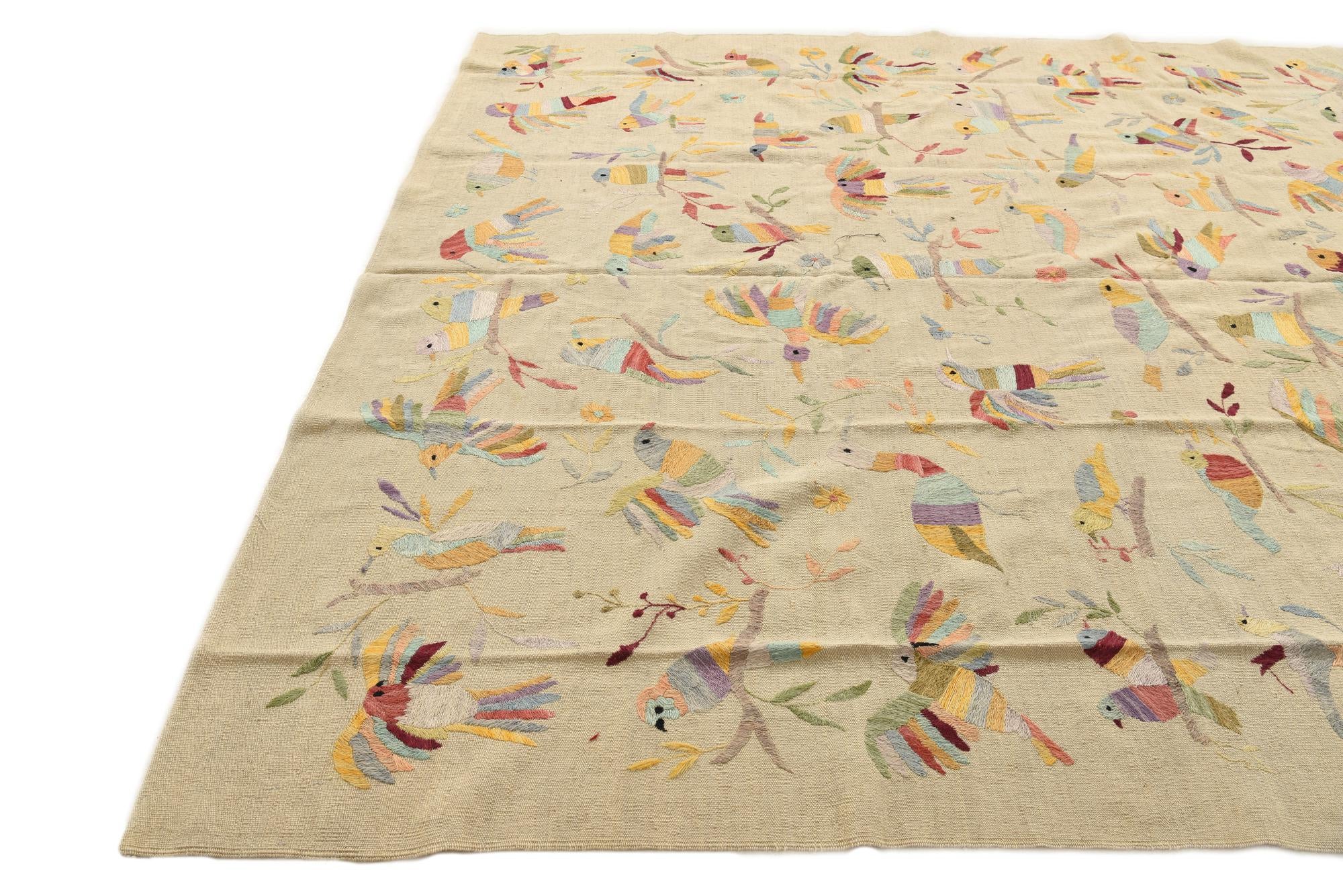 8' 1 x 9' 1 Hand Woven Kilim Suzani Wool Rug