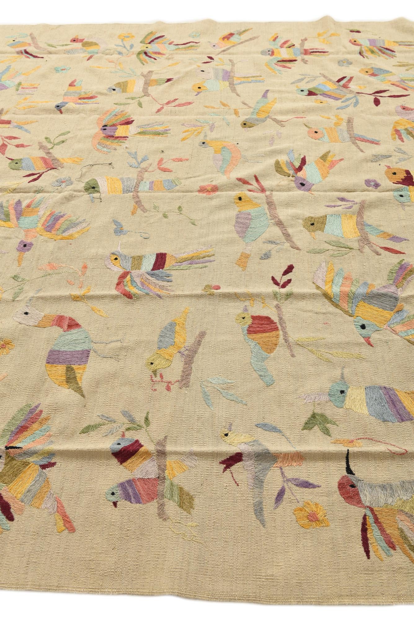 8' 1 x 9' 1 Hand Woven Kilim Suzani Wool Rug