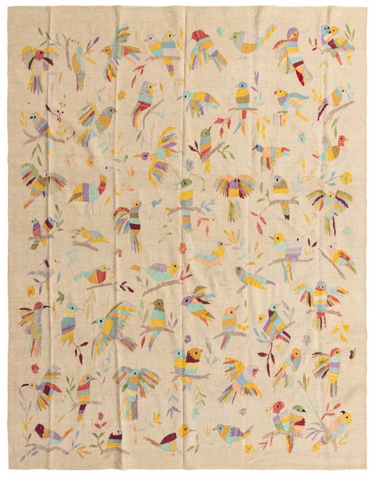 Detail image of 8' 1 x 9' 1 Hand Woven Kilim Suzani Wool Rug