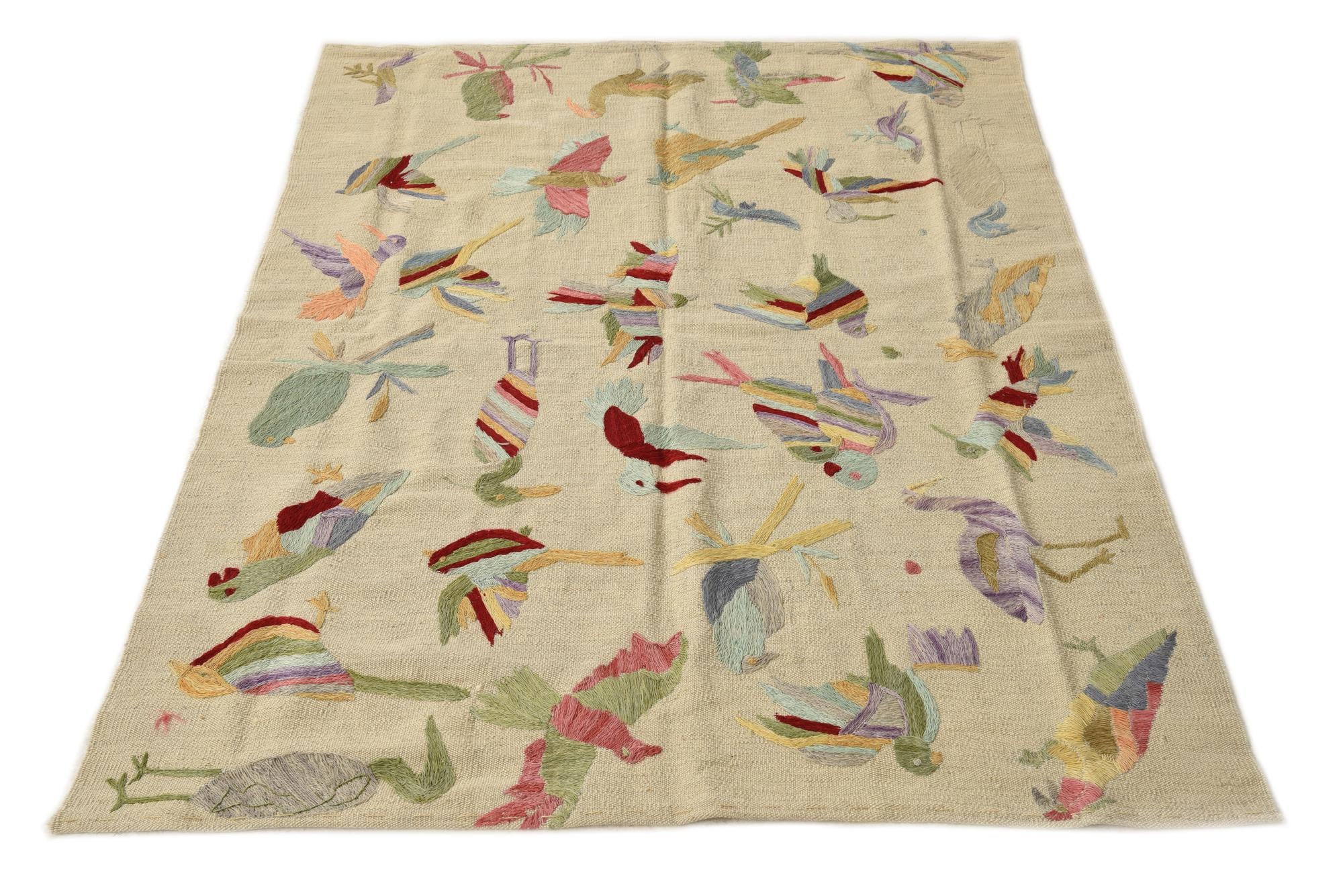 4' 2 x 5' 8 Hand Woven Kilim Suzani Wool Rug