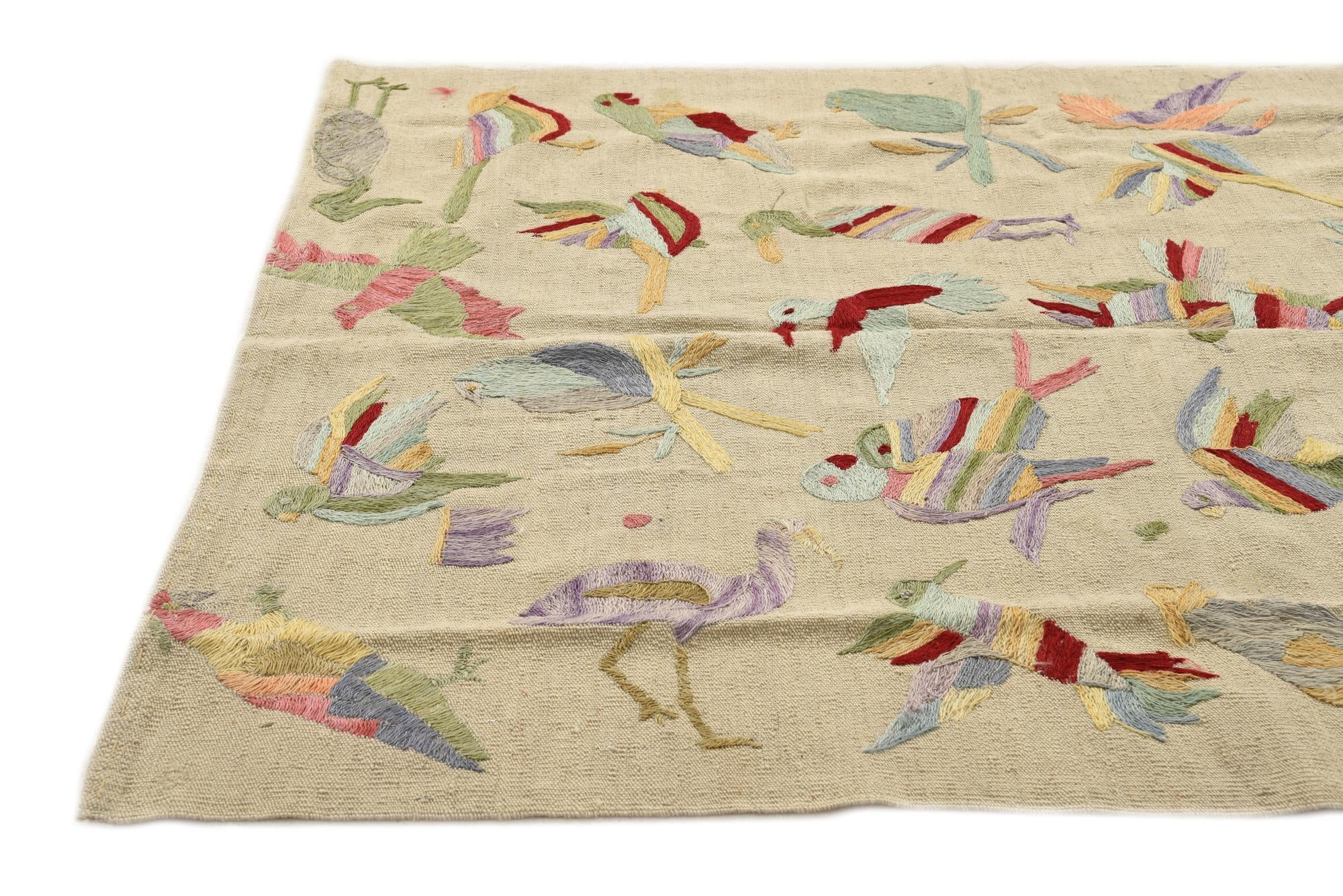 4' 2 x 5' 8 Hand Woven Kilim Suzani Wool Rug