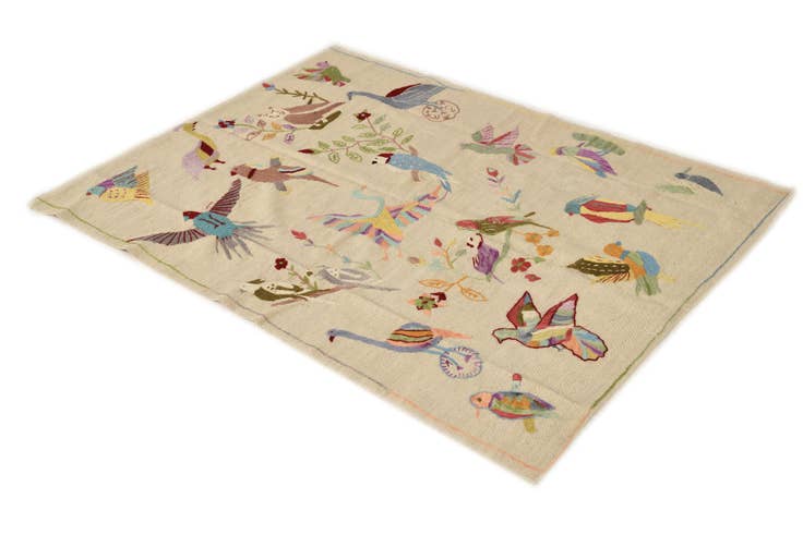 Detail image of 4' 2 x 5' 7 Hand Woven Kilim Suzani Wool Rug