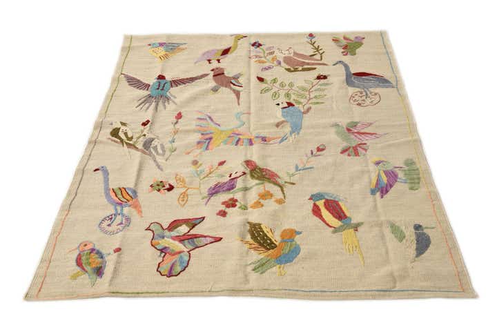 4' 2 x 5' 7 Hand Woven Kilim Suzani Wool Rug