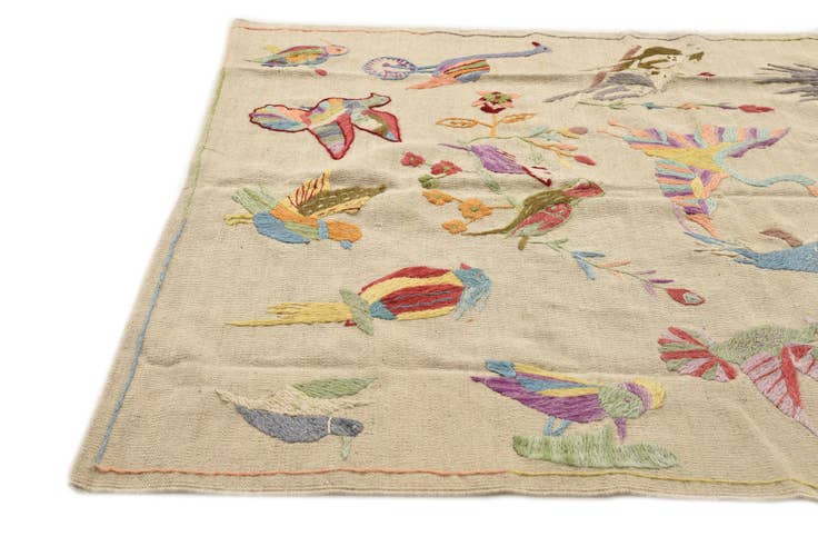 Detail image of 4' 2 x 5' 7 Hand Woven Kilim Suzani Wool Rug