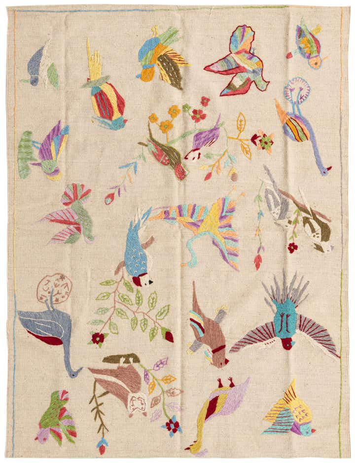 4' 2 x 5' 7 Hand Woven Kilim Suzani Wool Rug
