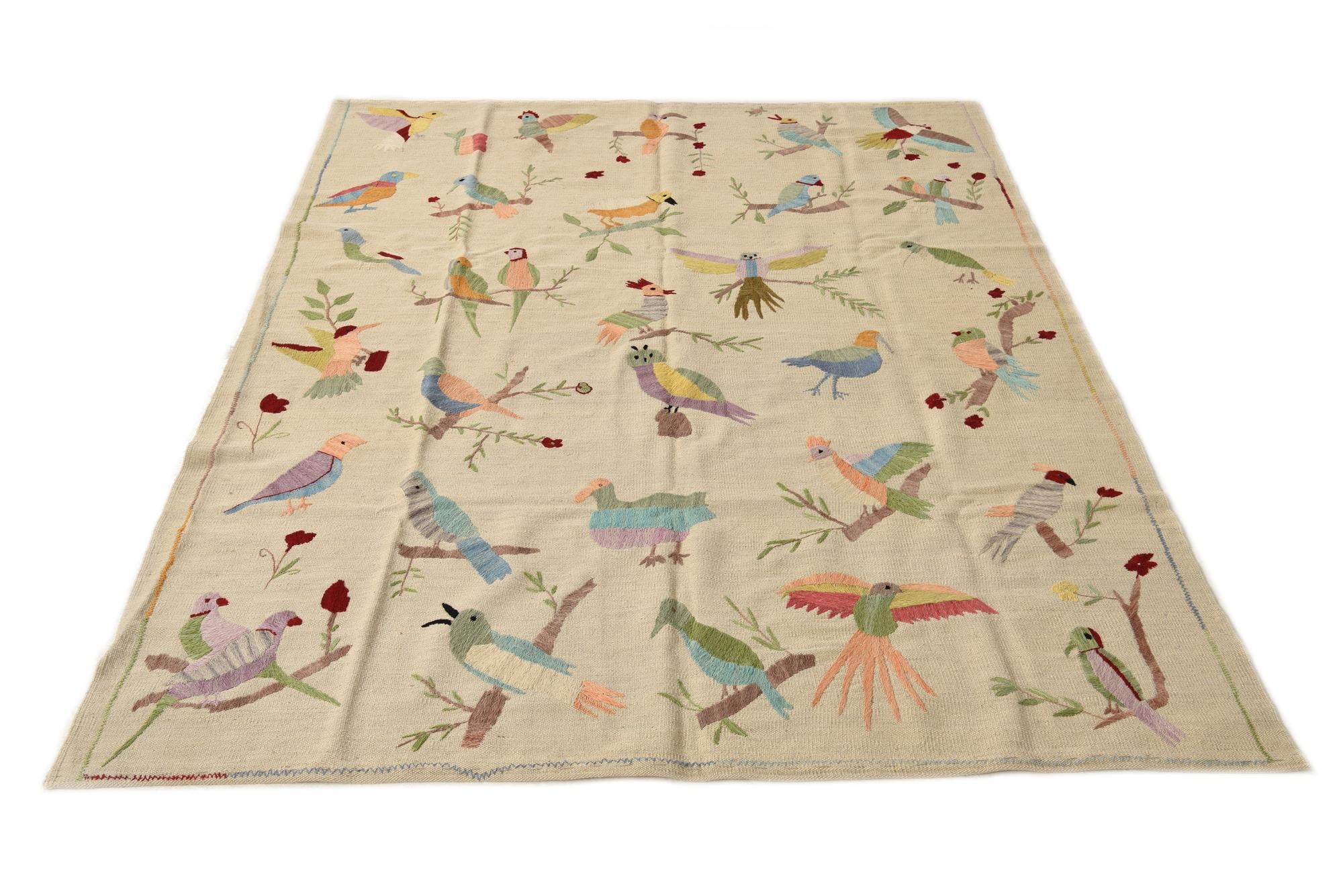 5' 8 x 7' 6 Hand Woven Kilim Suzani Wool Rug