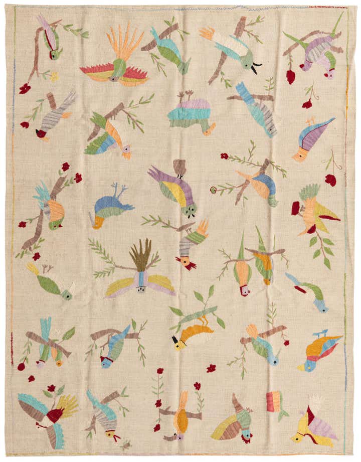 5' 8 x 7' 6 Hand Woven Kilim Suzani Wool Rug