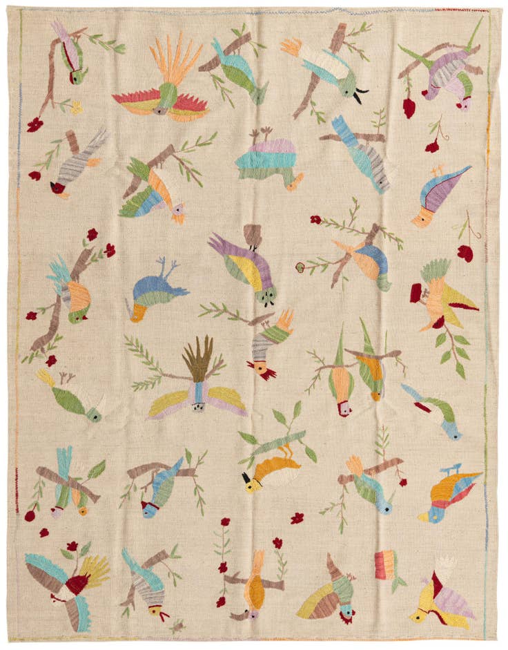 Detail image of 5' 8 x 7' 6 Hand Woven Kilim Suzani Wool Rug