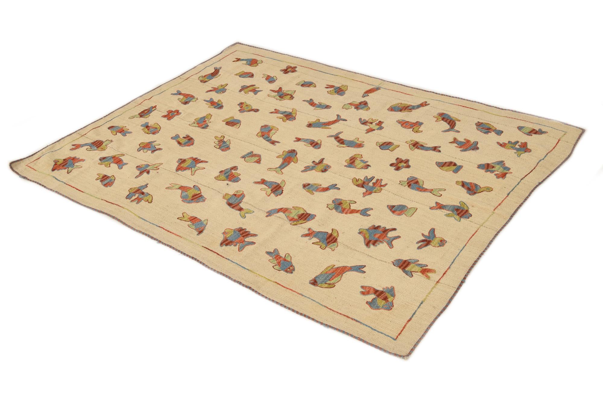 5' 2 x 6' 8 Hand Woven Kilim Suzani Wool Rug