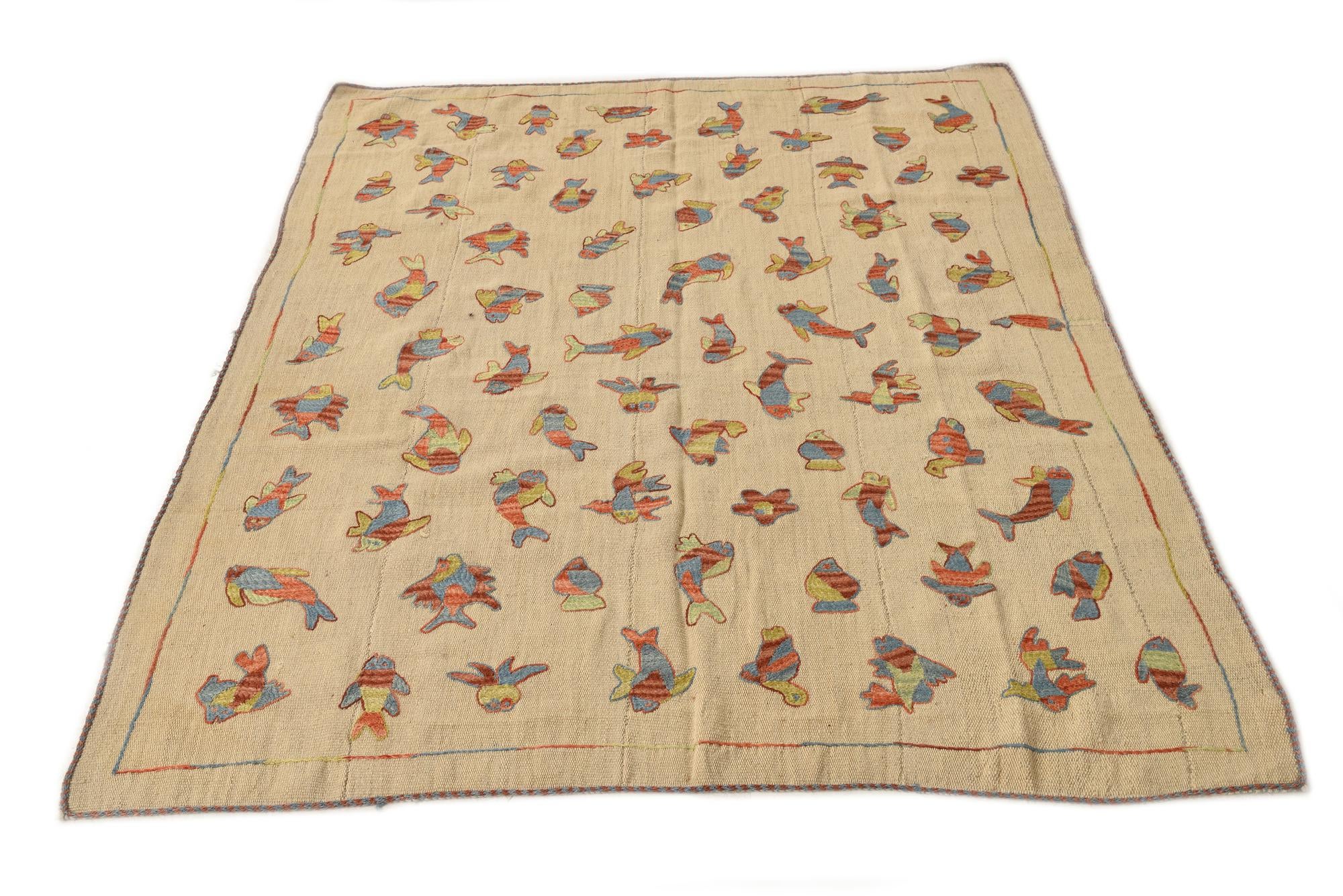5' 2 x 6' 8 Hand Woven Kilim Suzani Wool Rug